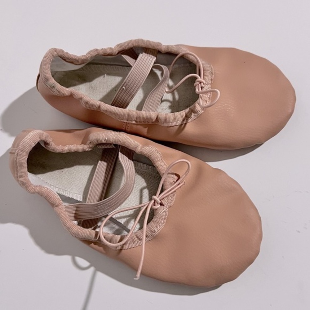 Stella Pink Leather Ballet Slippers w Elastic Straps & Drawcord Little Girl 13